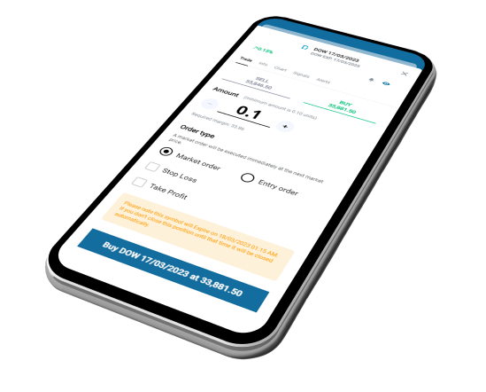 Aplicación de trading Xcite en un teléfono móvil